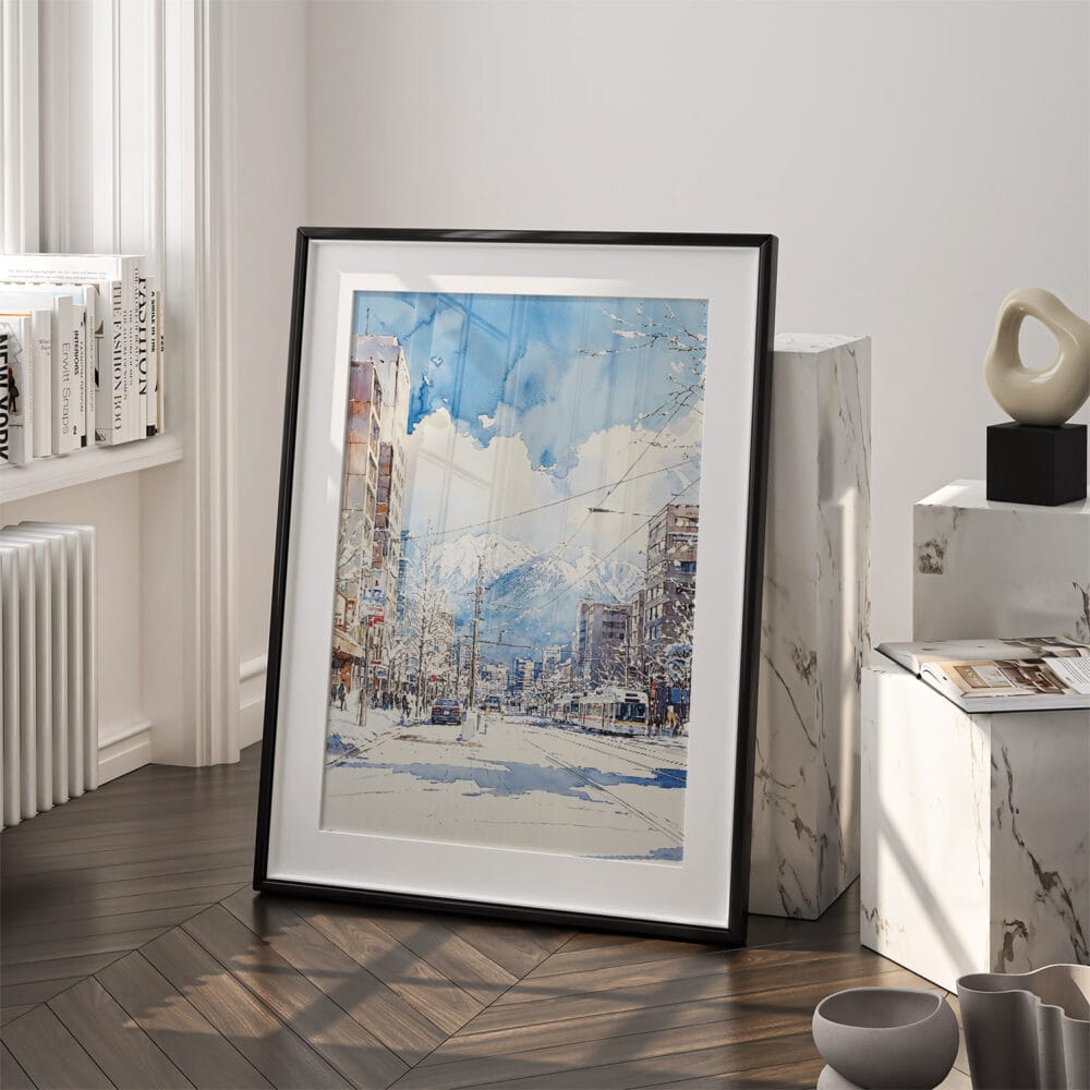 03 - Sapporo Japan Watercolor Art - Digital Downloads - Frame Standing on floor.jpg 03 - Sapporo Japan Watercolor Art - Digital Downloads - Frame Standing on floor.jpg