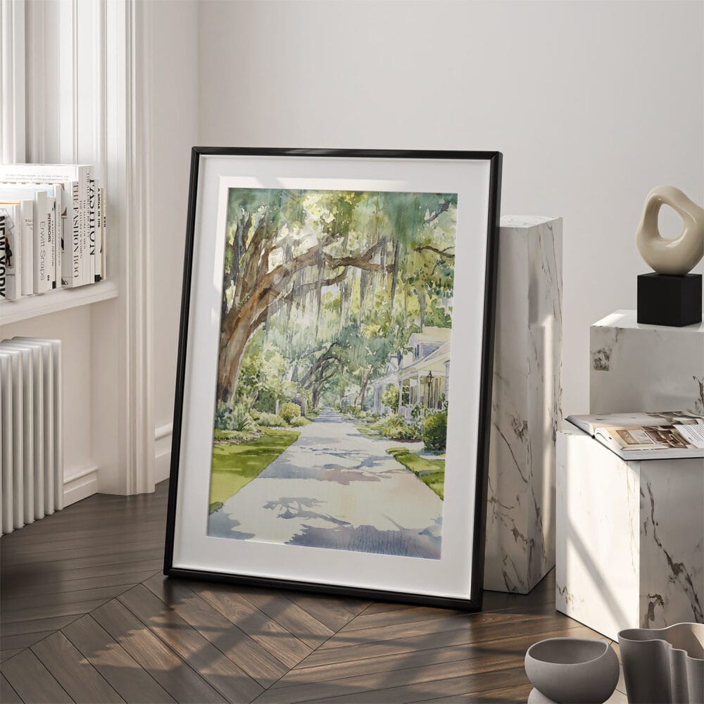 03 - Savannah Georgia Watercolor Art - Digital Downloads - Frame Standing on floor.jpg 03 - Savannah Georgia Watercolor Art - Digital Downloads - Frame Standing on floor.jpg