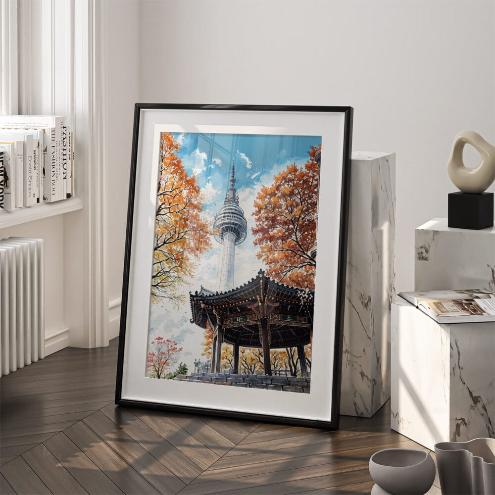 03 - Seoul N Seoul Tower Watercolor Art - Digital Downloads - Frame Standing on floor.jpg 03 - Seoul N Seoul Tower Watercolor Art - Digital Downloads - Frame Standing on floor.jpg