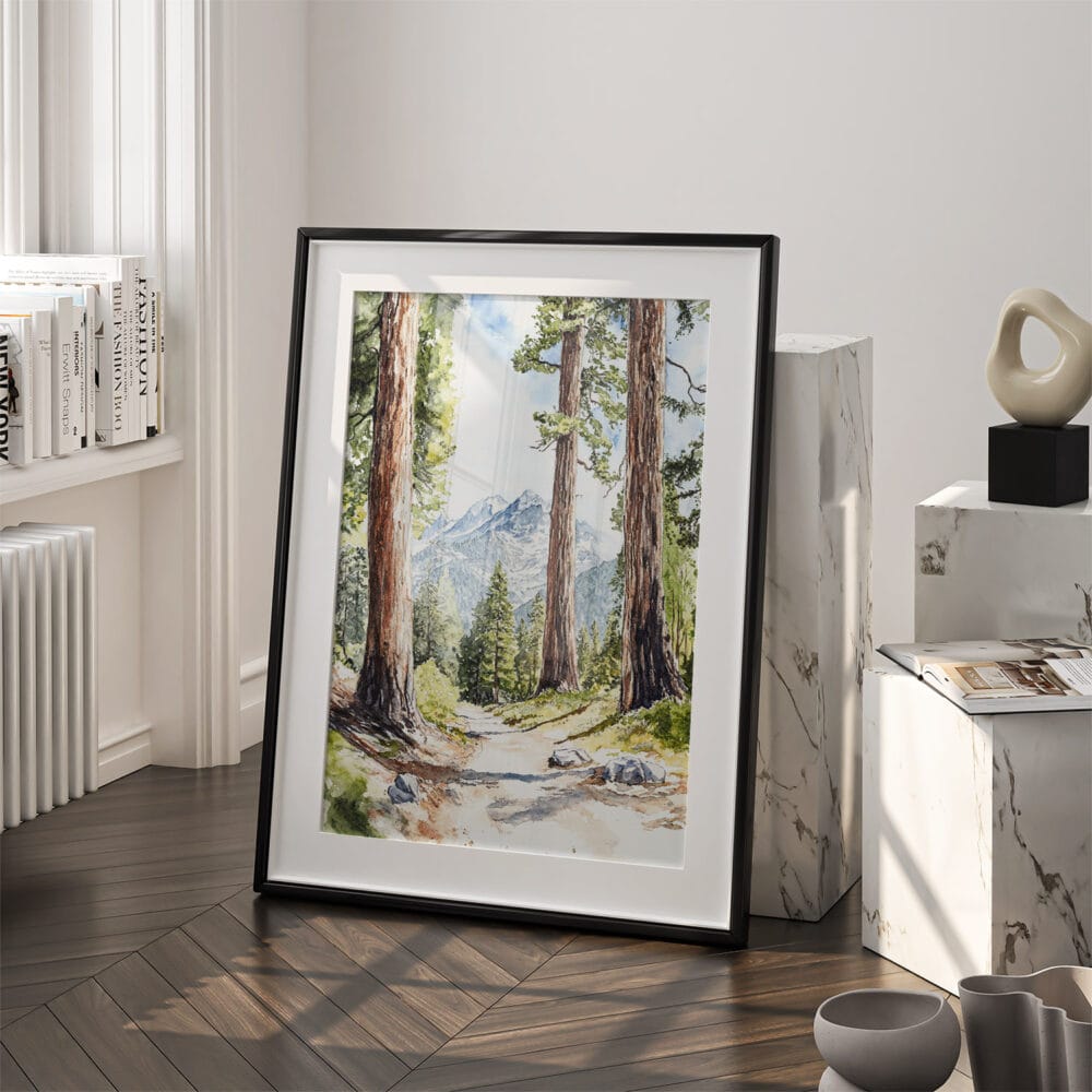 03 - Sequoia National Park Watercolor Art - Digital Downloads - Frame Standing on floor.jpg 03 - Sequoia National Park Watercolor Art - Digital Downloads - Frame Standing on floor.jpg