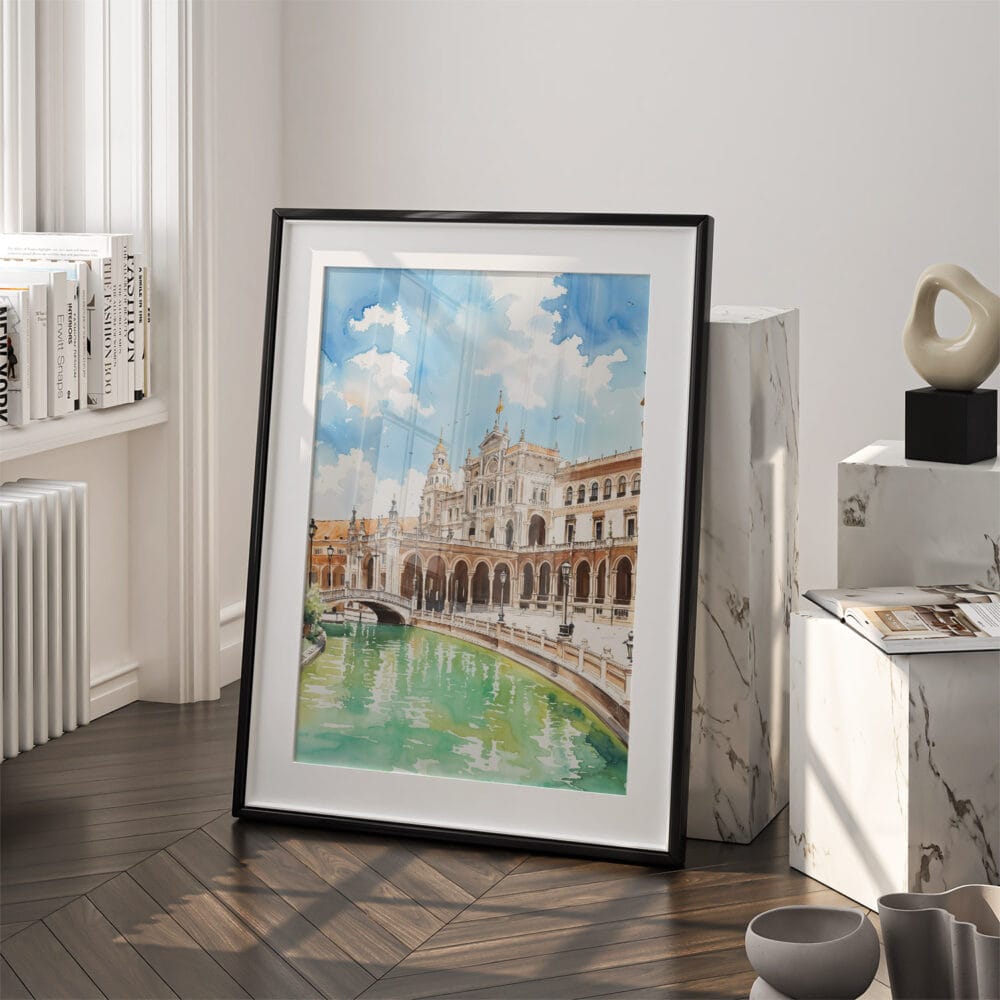 03 - Seville Plaza De Espana Watercolor Art - Digital Downloads - Frame Standing on floor.jpg 03 - Seville Plaza De Espana Watercolor Art - Digital Downloads - Frame Standing on floor.jpg
