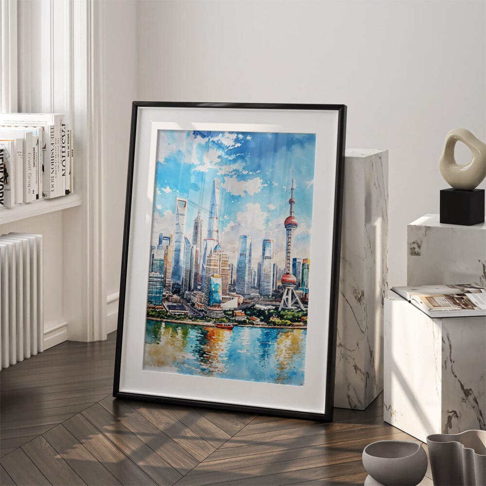 03 - Shanghai China Watercolor Art - Digital Downloads - Frame Standing on floor.jpg 03 - Shanghai China Watercolor Art - Digital Downloads - Frame Standing on floor.jpg