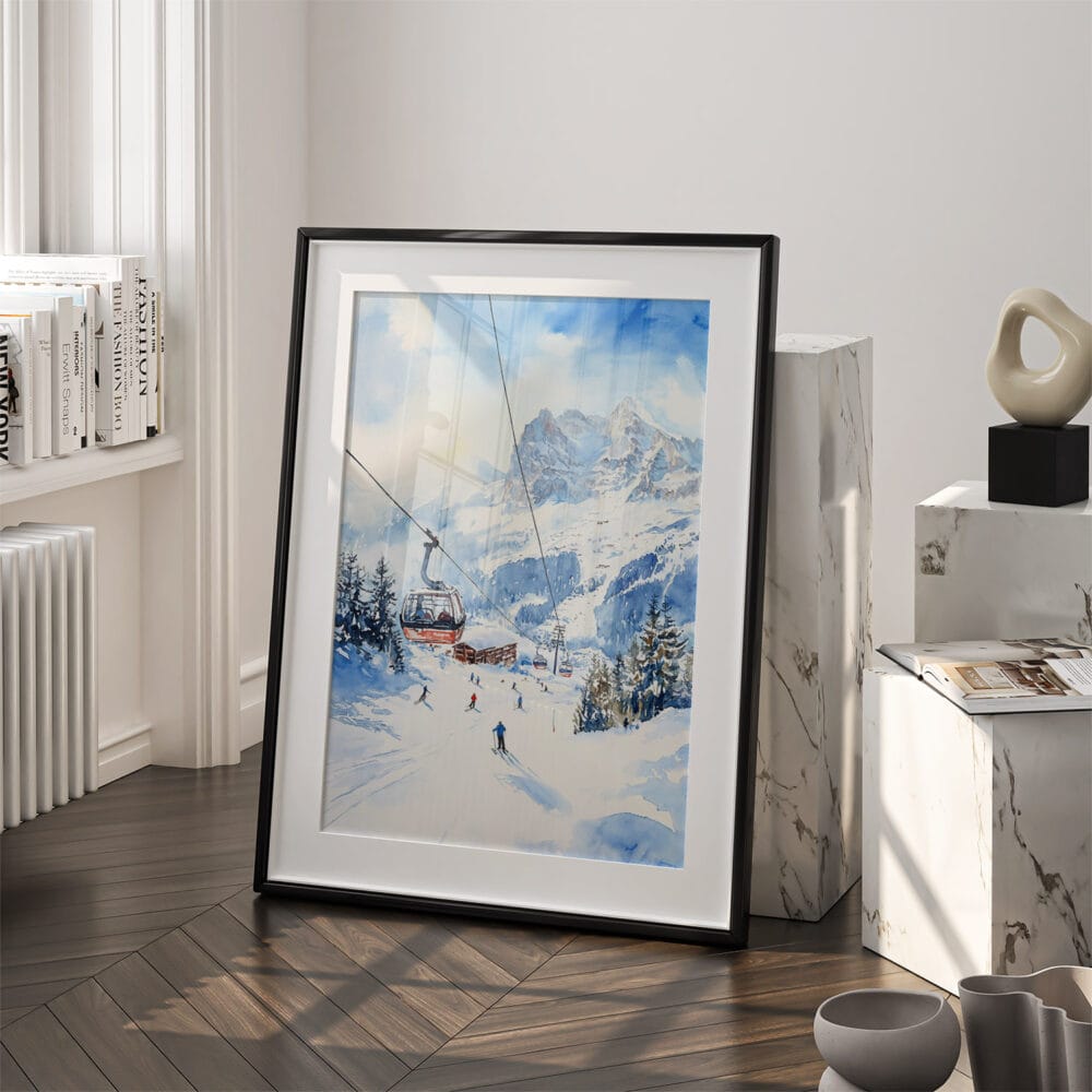 03 - Skiing in Grindelwald Watercolor Art - Digital Downloads - Frame Standing on floor.jpg 03 - Skiing in Grindelwald Watercolor Art - Digital Downloads - Frame Standing on floor.jpg