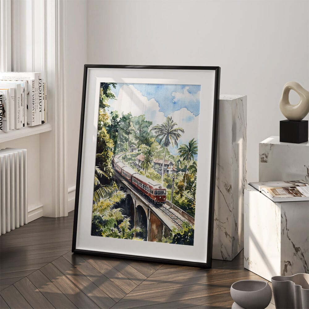 03 - Sri Lanka Train Watercolor Art - Digital Downloads - Frame Standing on floor.jpg 03 - Sri Lanka Train Watercolor Art - Digital Downloads - Frame Standing on floor.jpg