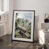 03 - Sri Lanka Train Watercolor Art - Digital Downloads - Frame Standing on floor.jpg