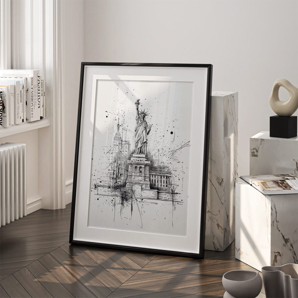 03 - Statue of liberty Pencil Drawing Art - Digital Downloads - Frame Standing on floor.jpg 03 - Statue of liberty Pencil Drawing Art - Digital Downloads - Frame Standing on floor.jpg