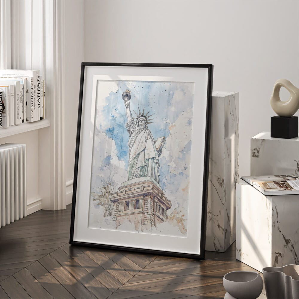 03 - Statue of liberty Watercolor Art - Digital Downloads - Frame Standing on floor.jpg 03 - Statue of liberty Watercolor Art - Digital Downloads - Frame Standing on floor.jpg