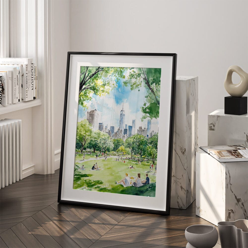 03 - Summer in New York Central Park Watercolor Art - Digital Downloads - Frame Standing on floor.jpg 03 - Summer in New York Central Park Watercolor Art - Digital Downloads - Frame Standing on floor.jpg