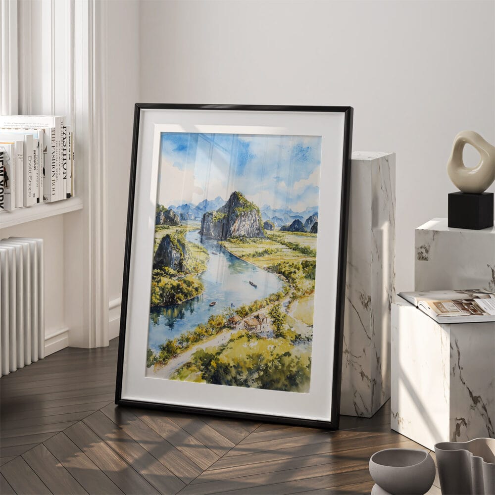 03 - Tam coc ninh binh Watercolor Art - Digital Downloads - Frame Standing on floor.jpg 03 - Tam coc ninh binh Watercolor Art - Digital Downloads - Frame Standing on floor.jpg