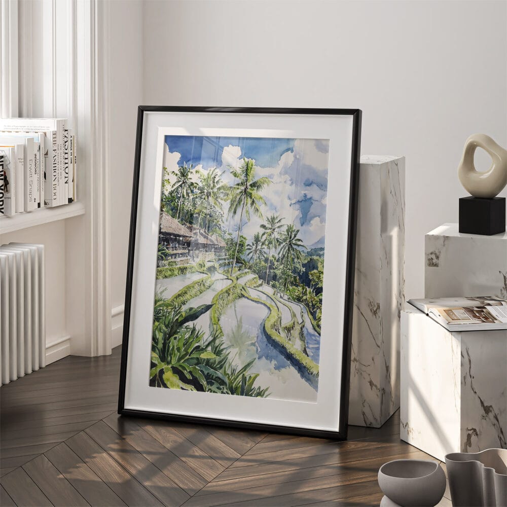03 - Tegallalang Rice Terrace Ubud Bali Watercolor Art - Digital Downloads - Frame Standing on floor.jpg 03 - Tegallalang Rice Terrace Ubud Bali Watercolor Art - Digital Downloads - Frame Standing on floor.jpg