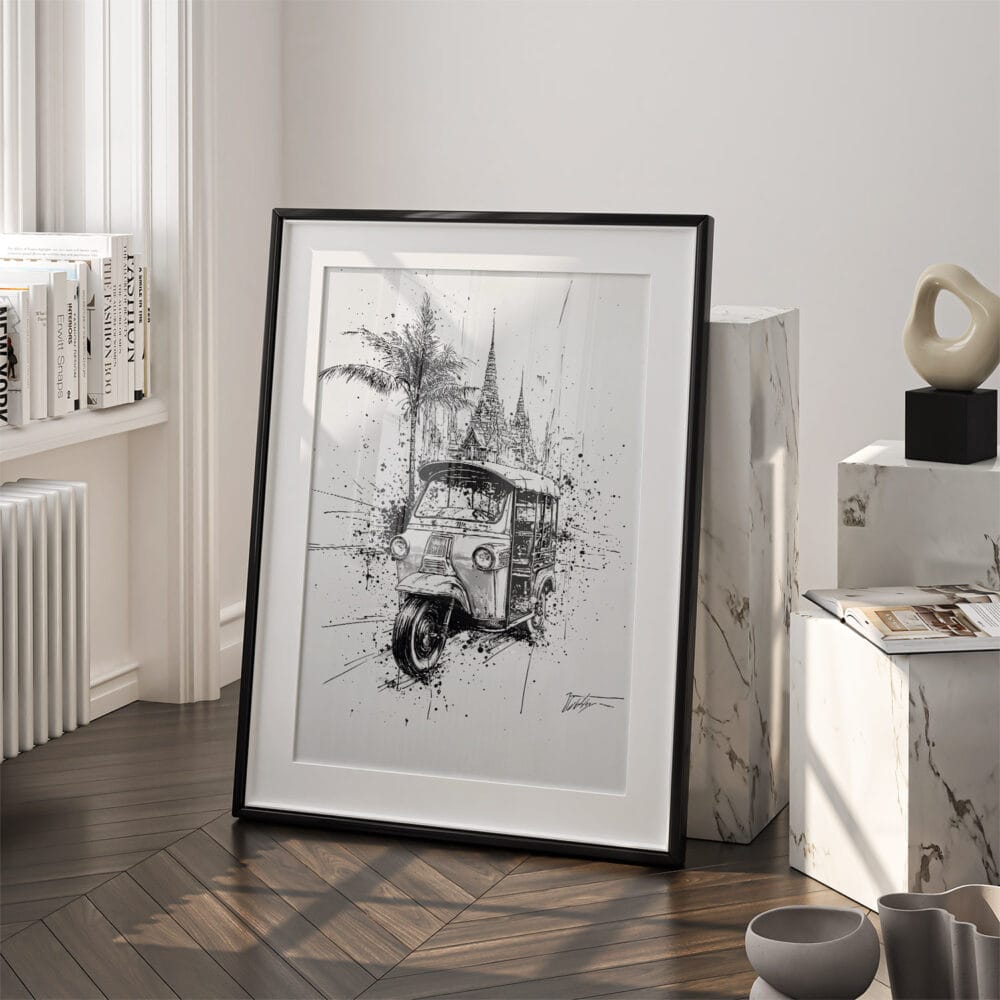 03 - Thailand - Tuk Tuk 1 Pencil Drawing Art - Digital Downloads - Frame Standing on floor.jpg 03 - Thailand - Tuk Tuk 1 Pencil Drawing Art - Digital Downloads - Frame Standing on floor.jpg