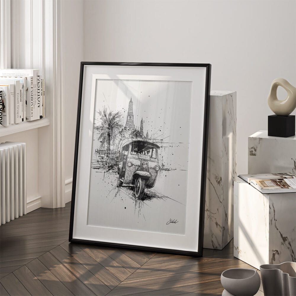 03 - Thailand - Tuk Tuk 2 Pencil Drawing Art - Digital Downloads - Frame Standing on floor.jpg 03 - Thailand - Tuk Tuk 2 Pencil Drawing Art - Digital Downloads - Frame Standing on floor.jpg