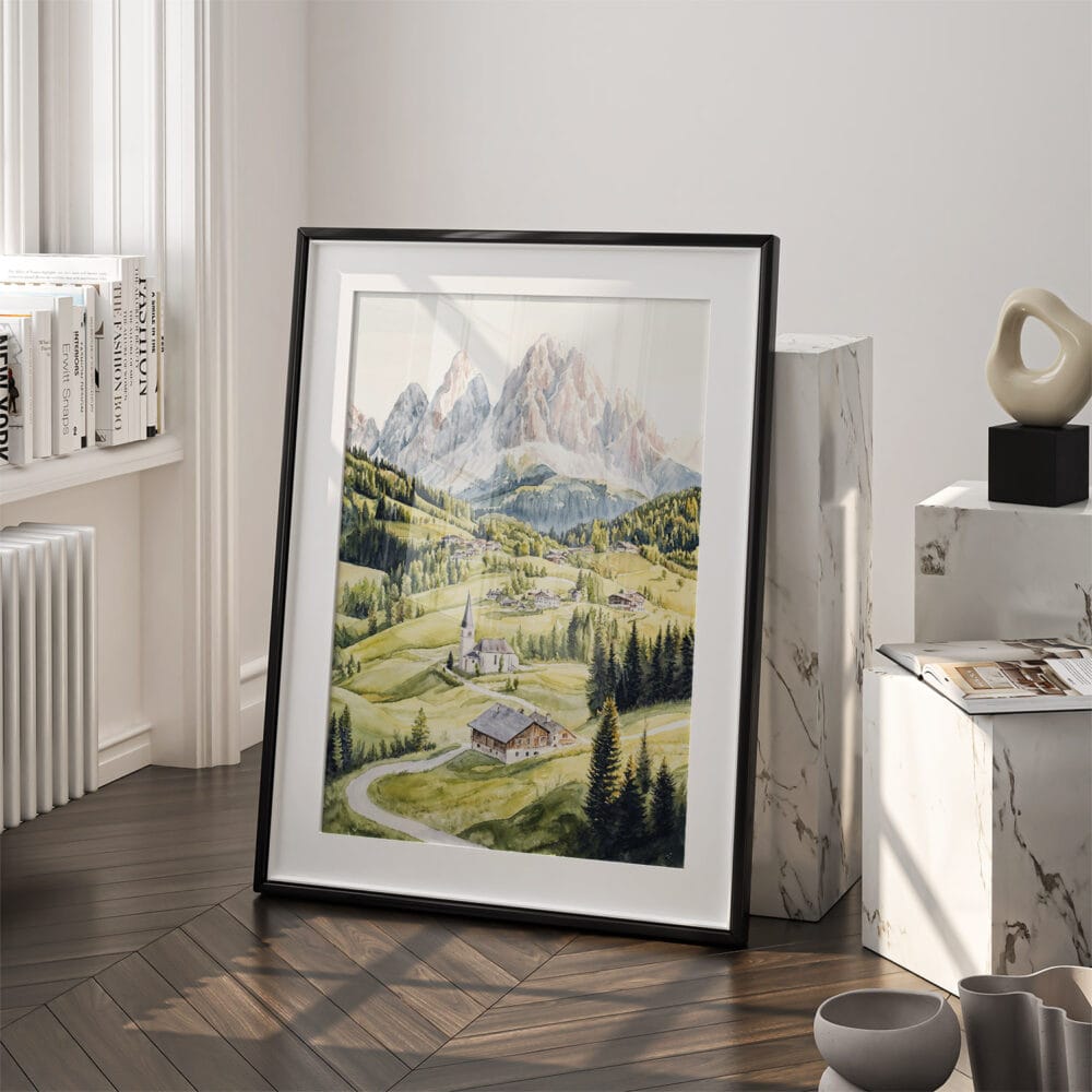 03 - The Dolomites Watercolor Art - Digital Downloads - Frame Standing on floor.jpg 03 - The Dolomites Watercolor Art - Digital Downloads - Frame Standing on floor.jpg