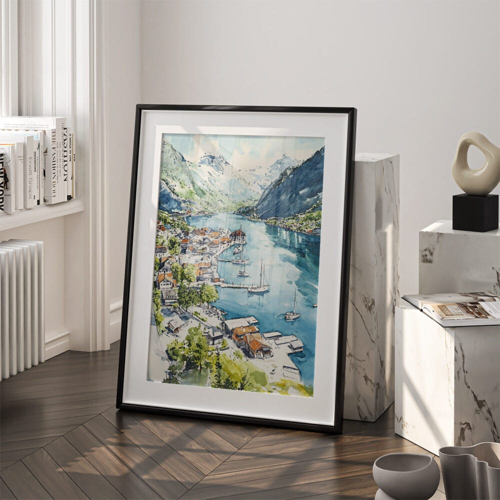 03 - The Fjords Watercolor Art - Digital Downloads - Frame Standing on floor.jpg 03 - The Fjords Watercolor Art - Digital Downloads - Frame Standing on floor.jpg