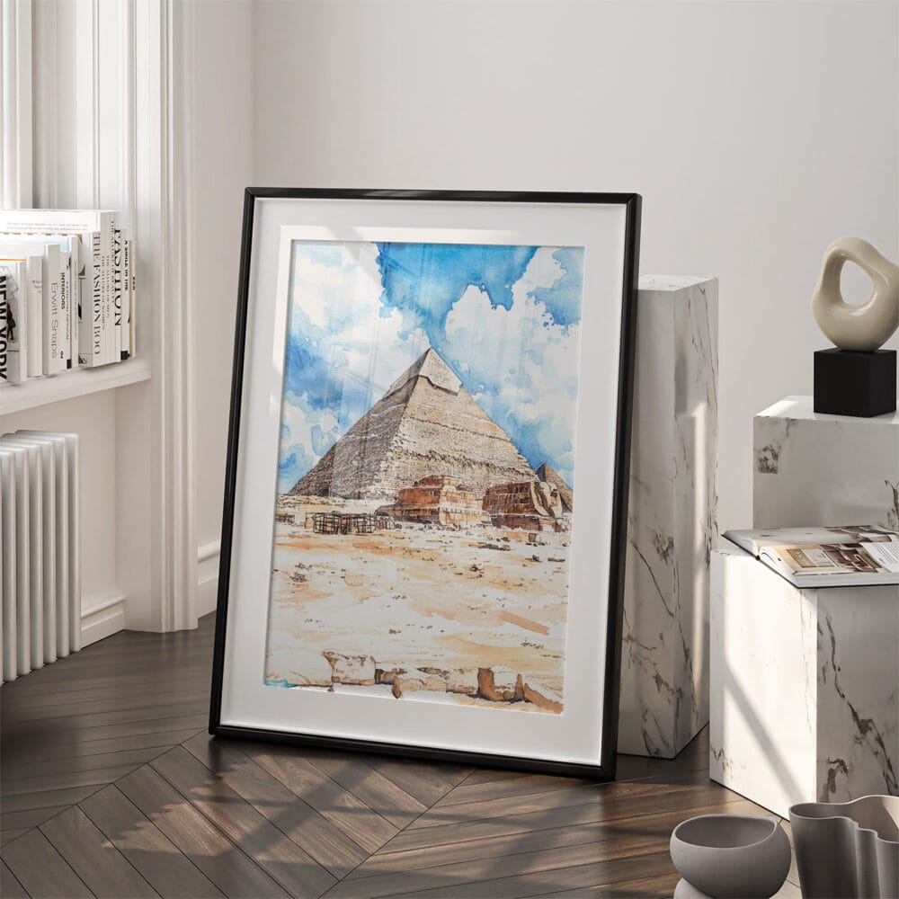 03 - The Pyramids of Giza Watercolor Art - Digital Downloads - Frame Standing on floor.jpg 03 - The Pyramids of Giza Watercolor Art - Digital Downloads - Frame Standing on floor.jpg