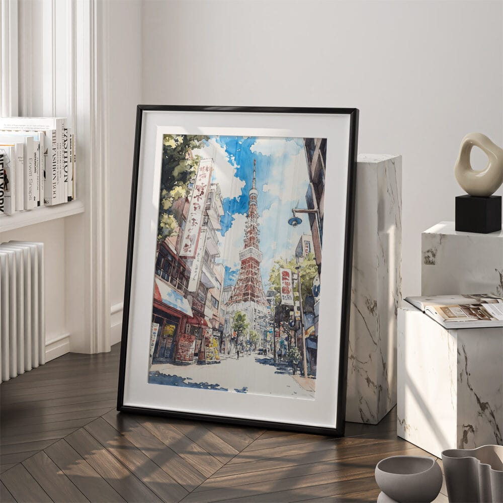 03 - Tokyo Tower Watercolor Art - Digital Downloads - Frame Standing on floor.jpg 03 - Tokyo Tower Watercolor Art - Digital Downloads - Frame Standing on floor.jpg