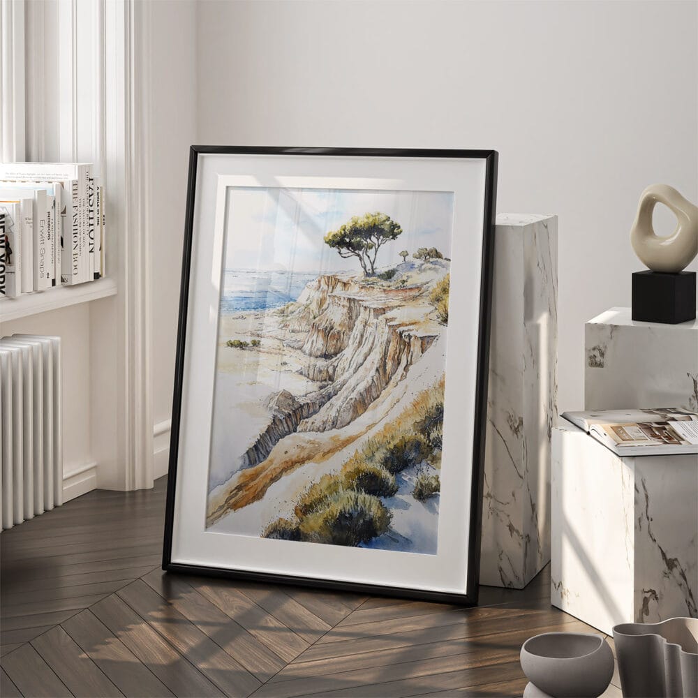 03 - Torrey Pines San Diego Watercolor Art - Digital Downloads - Frame Standing on floor.jpg 03 - Torrey Pines San Diego Watercolor Art - Digital Downloads - Frame Standing on floor.jpg