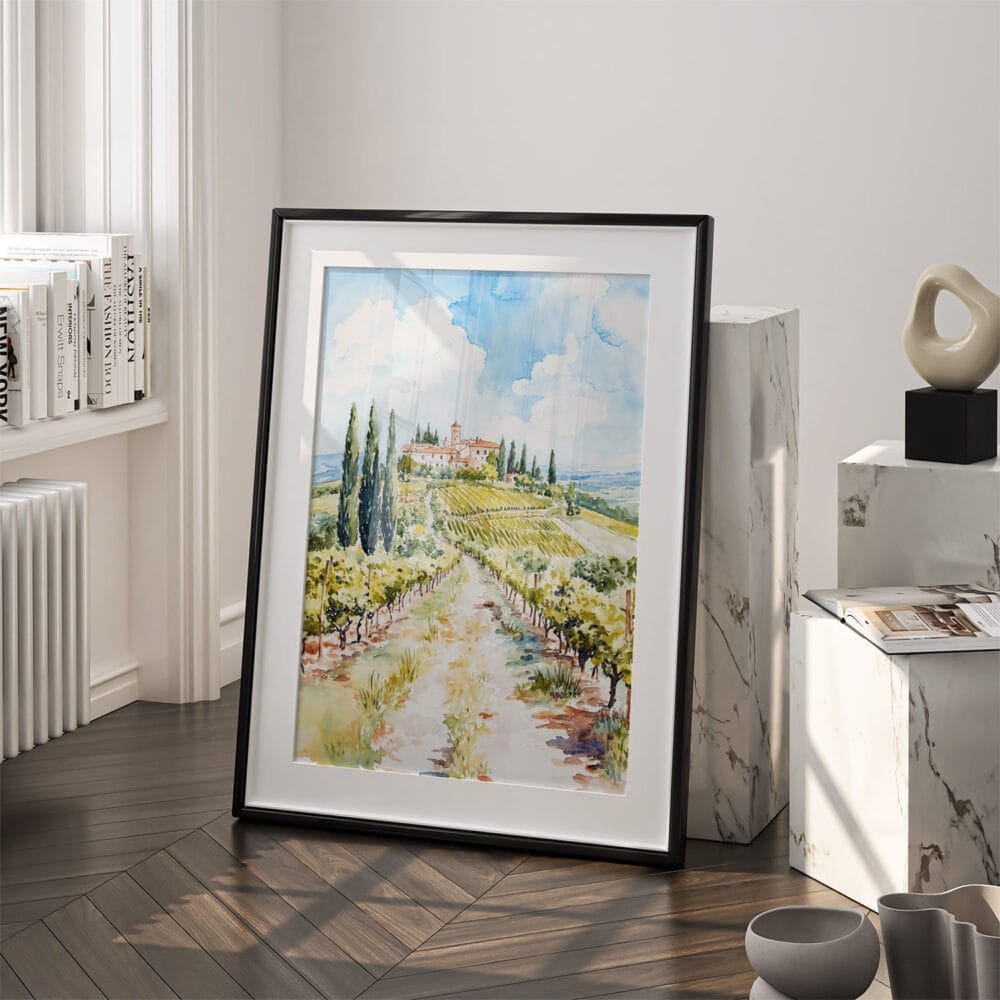 03 - Tuscany Italy Watercolor Art - Digital Downloads - Frame Standing on floor.jpg 03 - Tuscany Italy Watercolor Art - Digital Downloads - Frame Standing on floor.jpg
