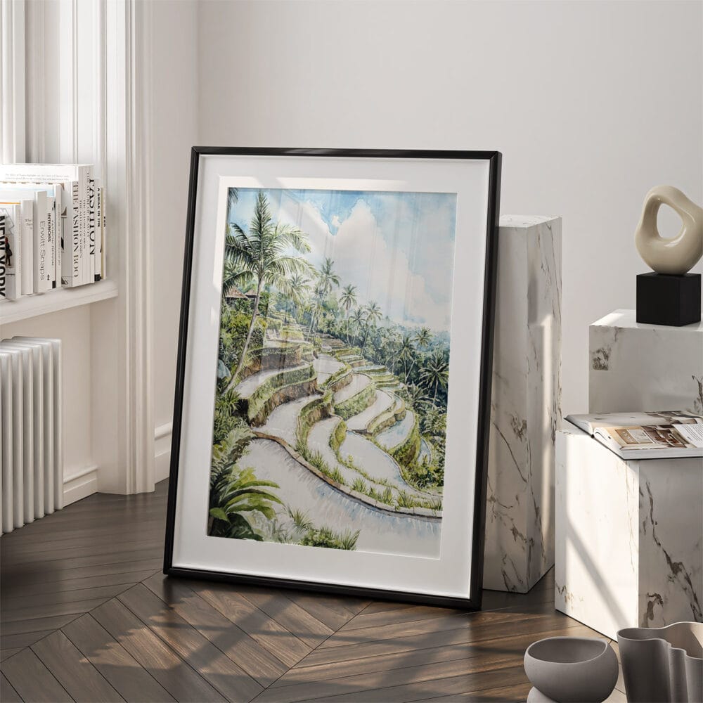 03 - Ubud Bali Watercolor Art - Digital Downloads - Frame Standing on floor.jpg 03 - Ubud Bali Watercolor Art - Digital Downloads - Frame Standing on floor.jpg
