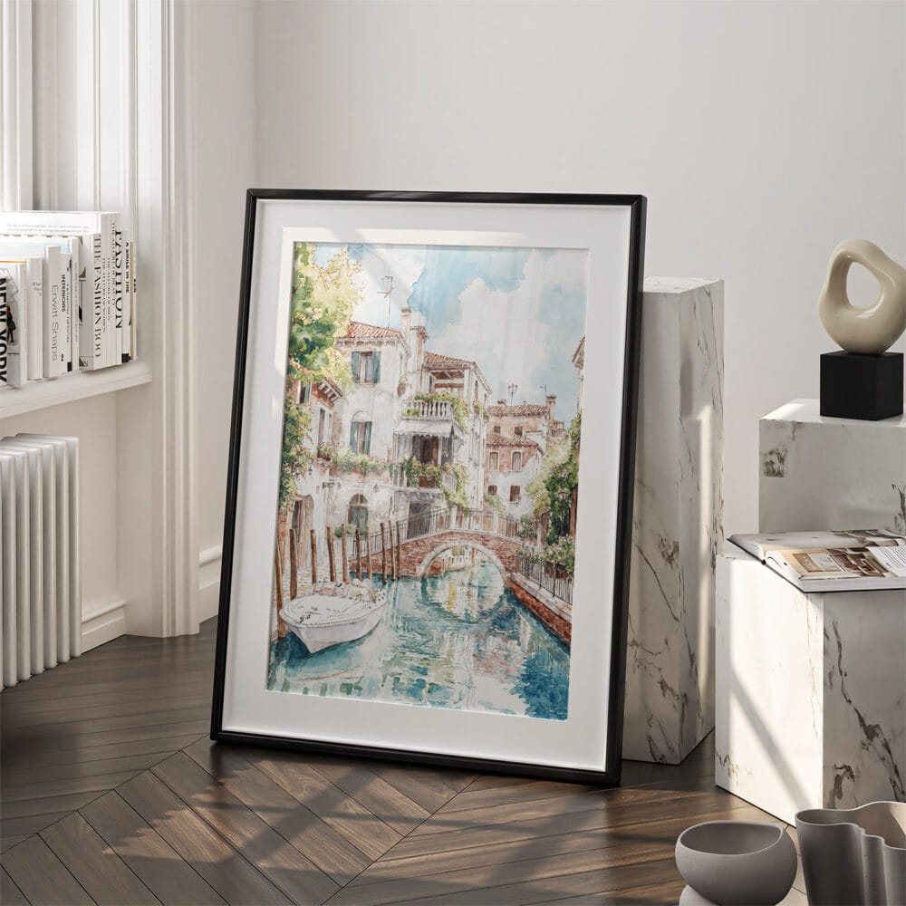 03 - Venice Canal Watercolor Art - Digital Downloads - Frame Standing on floor.jpg 03 - Venice Canal Watercolor Art - Digital Downloads - Frame Standing on floor.jpg