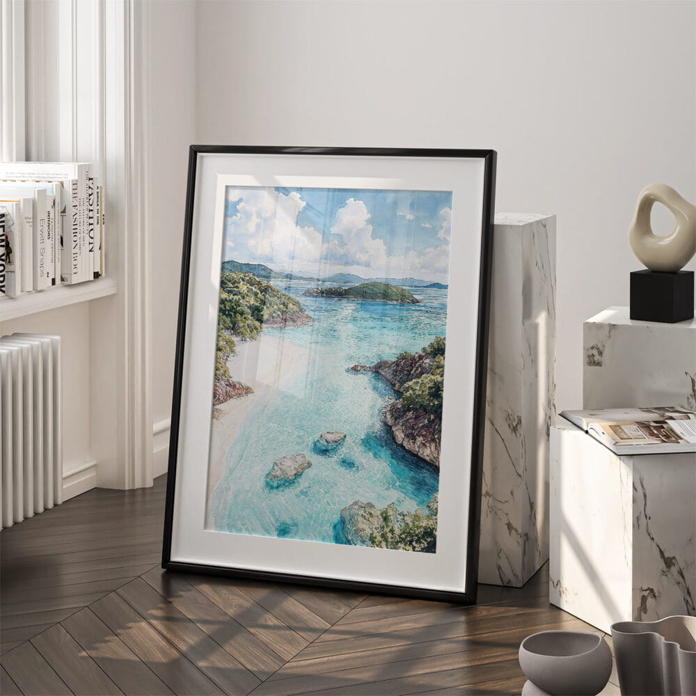 03 - Virgin Islands National Park Watercolor Art - Digital Downloads - Frame Standing on floor.jpg 03 - Virgin Islands National Park Watercolor Art - Digital Downloads - Frame Standing on floor.jpg