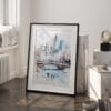 03 - White Christmas Central Park New York Watercolor Art - Digital Downloads - Frame Standing on floor.jpg
