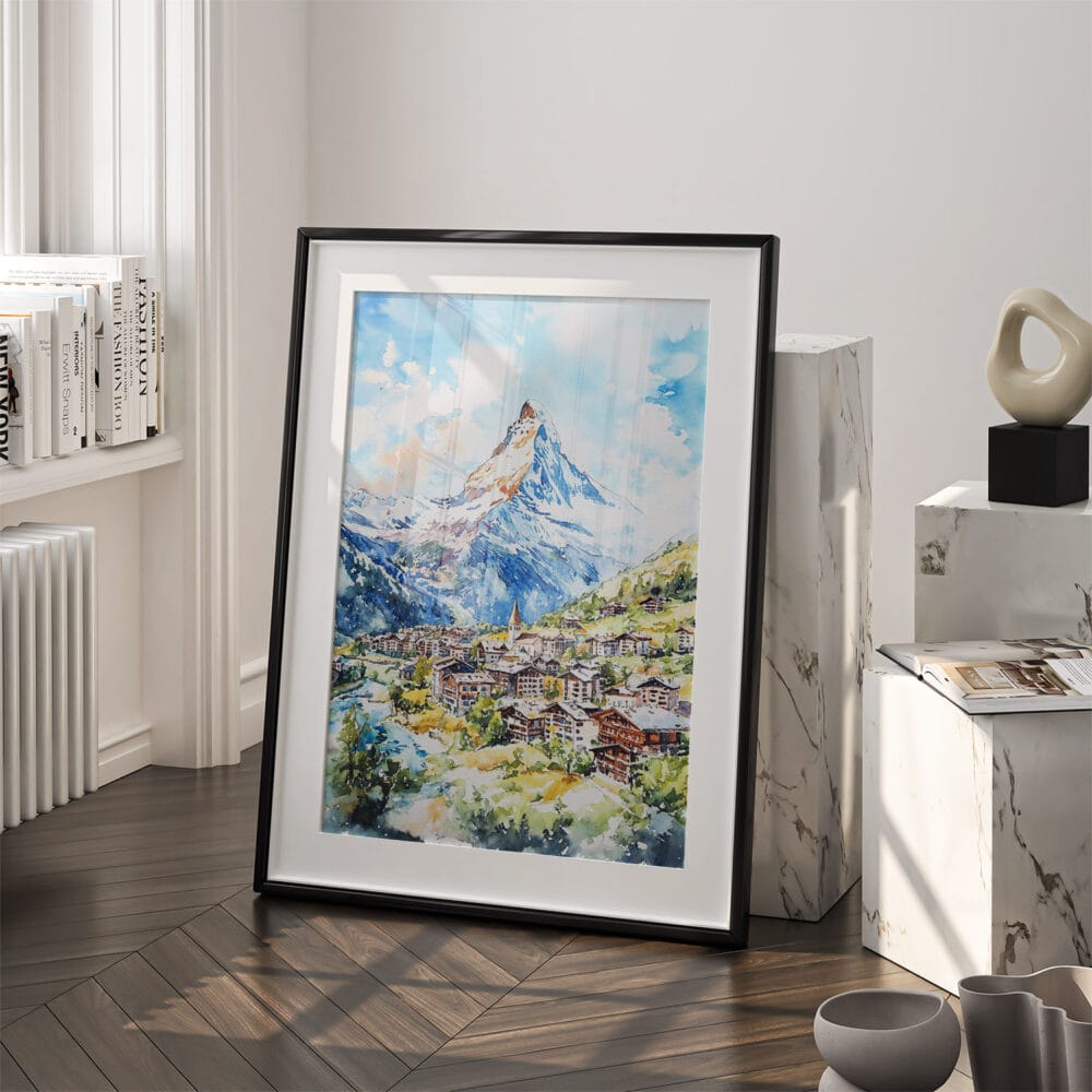 03 - Zermatt Watercolor Art - Digital Downloads - Frame Standing on floor.jpg 03 - Zermatt Watercolor Art - Digital Downloads - Frame Standing on floor.jpg