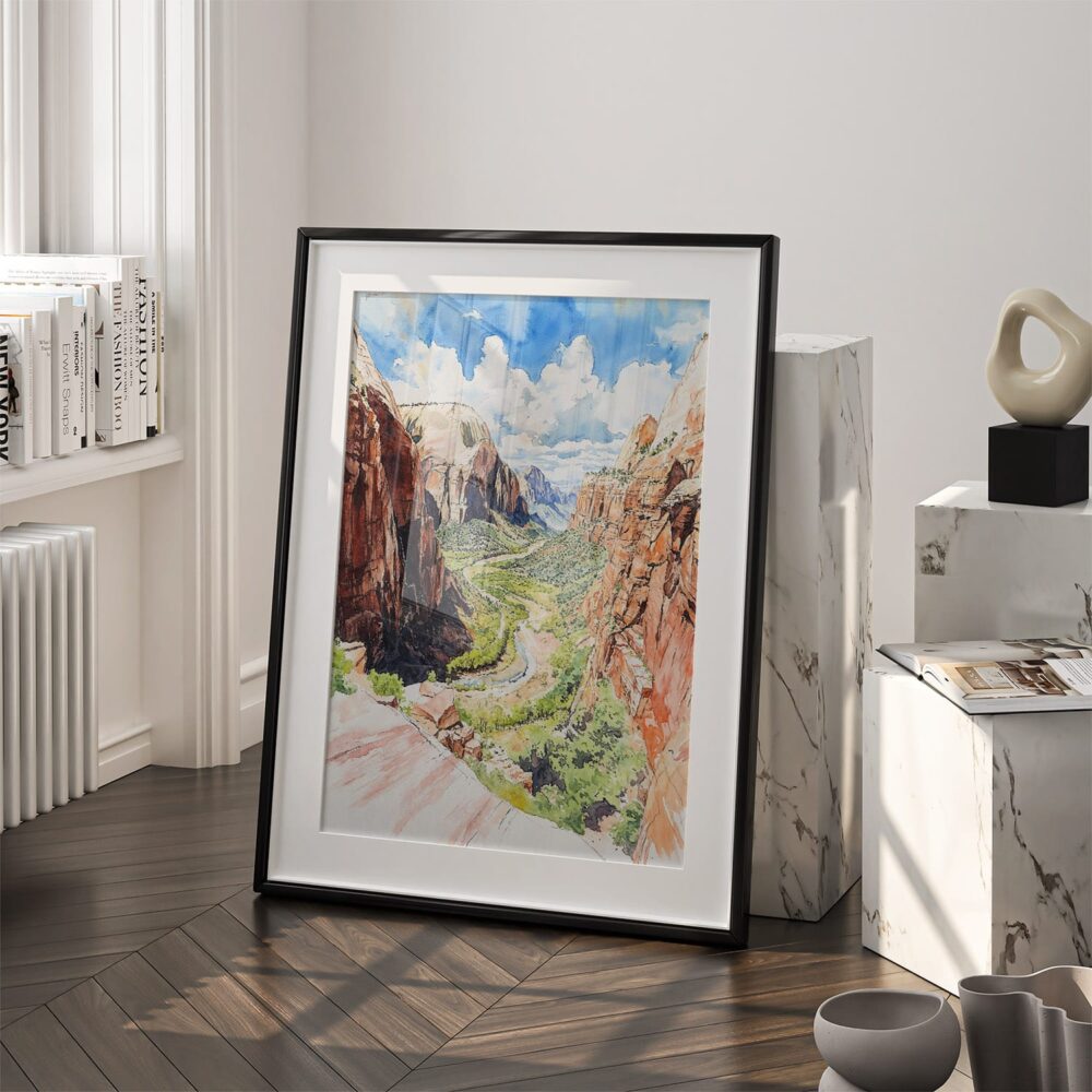 03 - Zion Canyon Watercolor Art - Digital Downloads - Frame Standing on floor.jpg 03 - Zion Canyon Watercolor Art - Digital Downloads - Frame Standing on floor.jpg