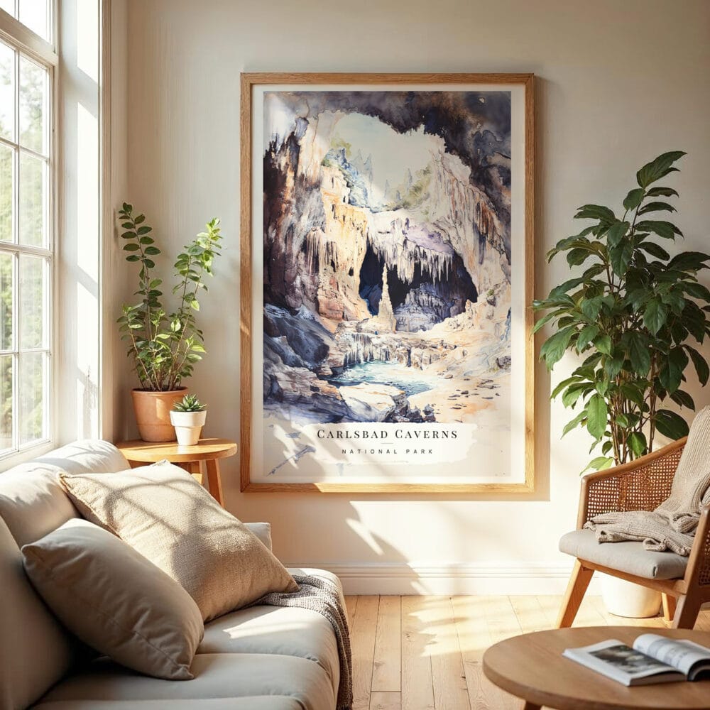 04 - Carlsbad Caverns National Park Watercolor Wall Art in Boho Living Room.jpg 04 - Carlsbad Caverns National Park Watercolor Wall Art in Boho Living Room.jpg