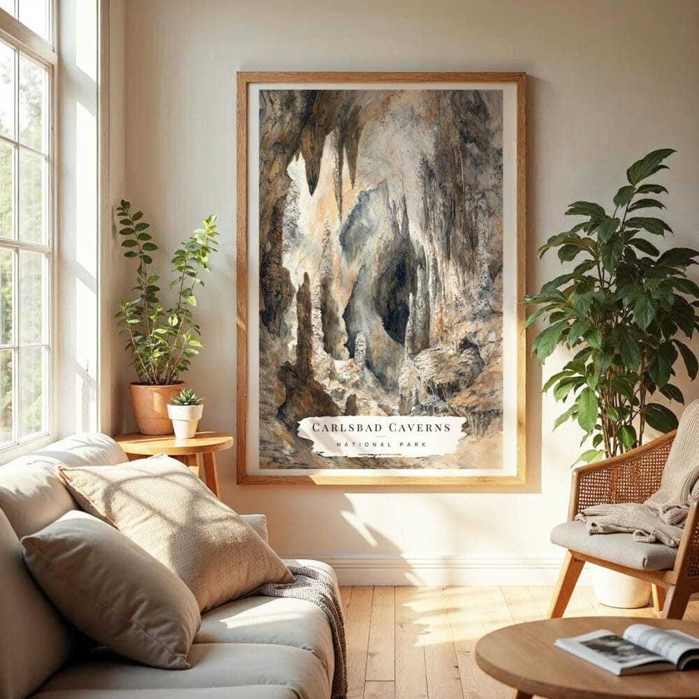 04 - Carlsbad Caverns Watercolor Wall Art in Boho Living Room.jpg 04 - Carlsbad Caverns Watercolor Wall Art in Boho Living Room.jpg