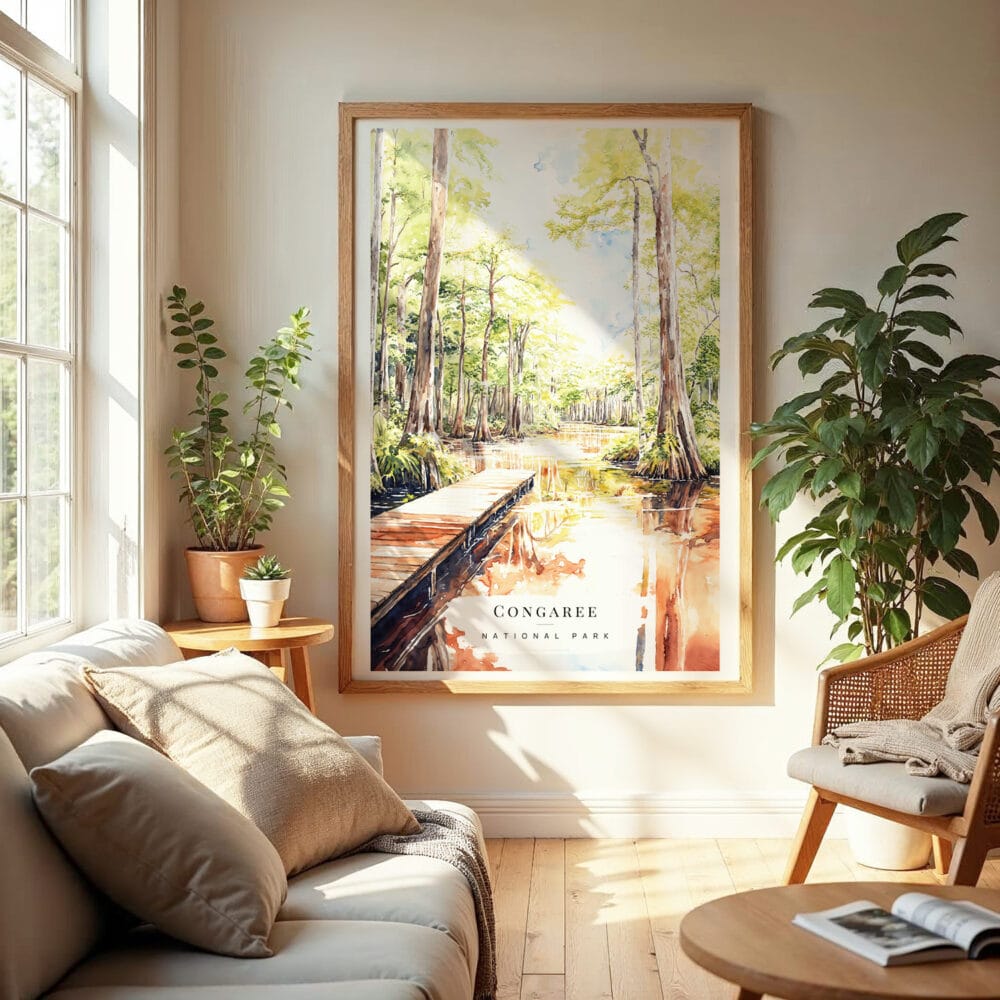 04 - Congaree National Park Watercolor Wall Art in Boho Living Room.jpg 04 - Congaree National Park Watercolor Wall Art in Boho Living Room.jpg