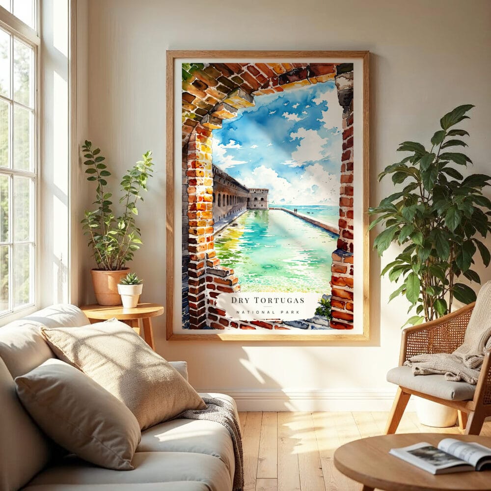 04 - Dry Tortugas National Park Watercolor Wall Art in Boho Living Room.jpg 04 - Dry Tortugas National Park Watercolor Wall Art in Boho Living Room.jpg