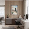04 - Framed Brisbane Skyline Watercolor Canvas Print - Home Office.jpg
