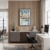 04 - Framed Palm Springs Pool Villa Watercolor Canvas Print - Home Office.jpg