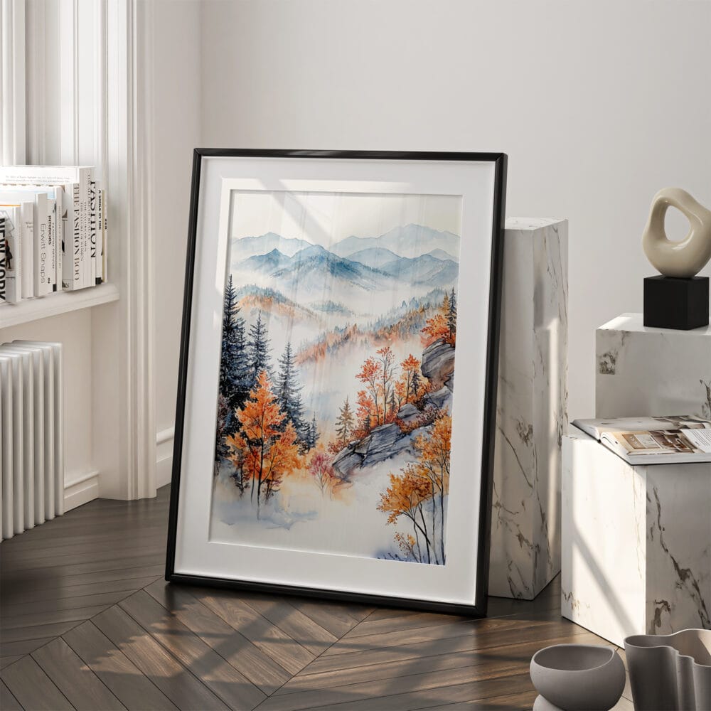 04 - Great smoky mountains watercolor Digital Art print - Frame Standing on floor 04 - Great smoky mountains watercolor Digital Art print - Frame Standing on floor