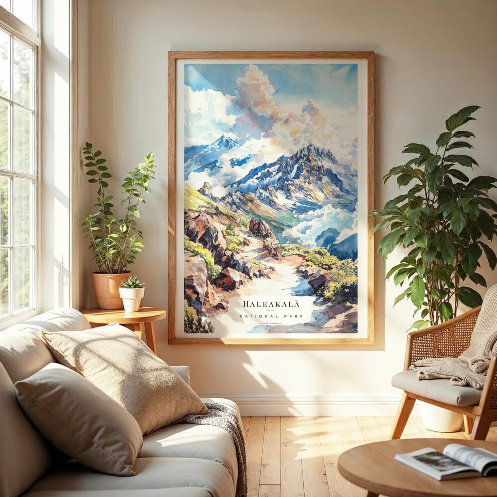 04 - Haleakalā National Park Watercolor Wall Art in Boho Living Room.jpg 04 - Haleakalā National Park Watercolor Wall Art in Boho Living Room.jpg