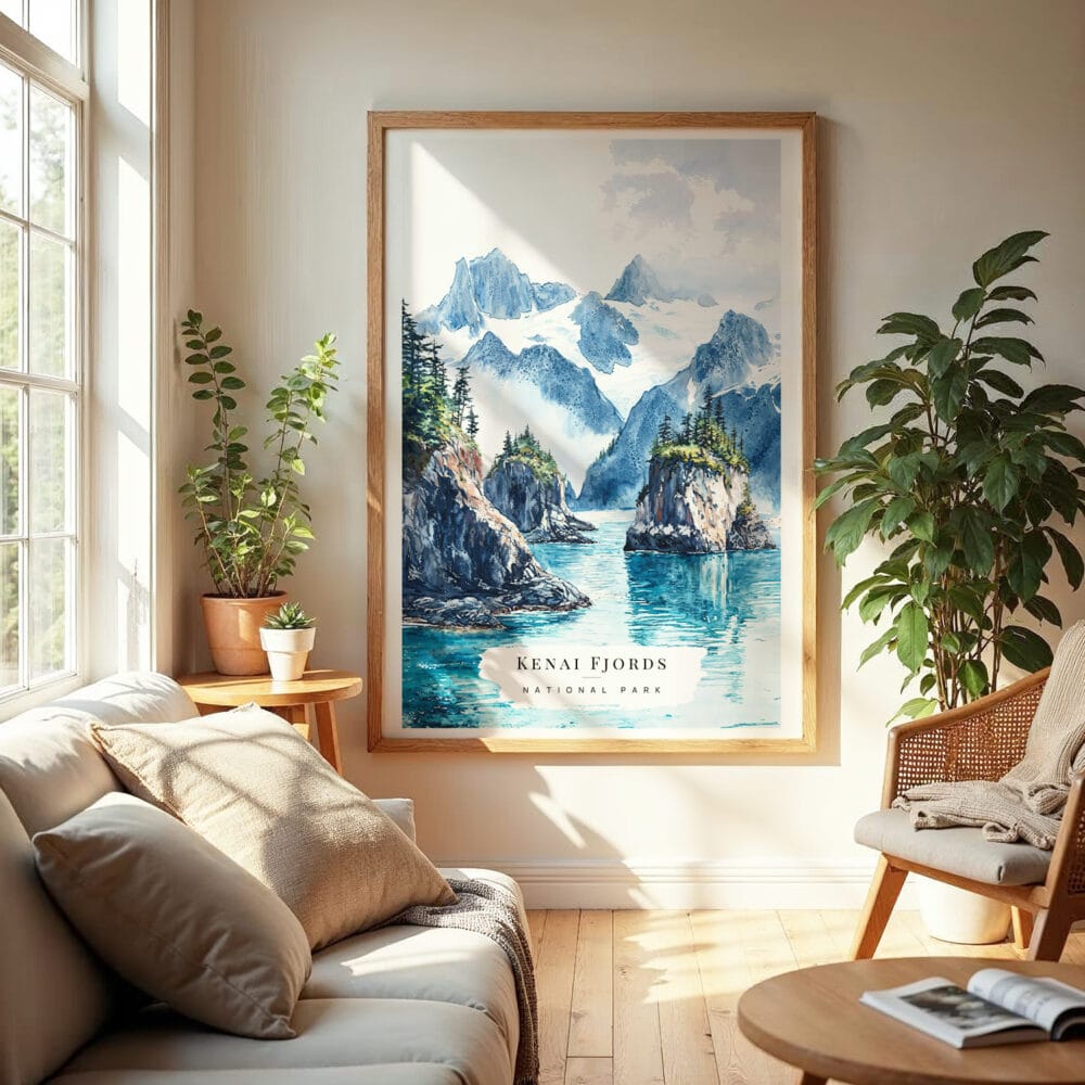 04 - Kenai Fjords National Park Watercolor Wall Art in Boho Living Room.jpg 04 - Kenai Fjords National Park Watercolor Wall Art in Boho Living Room.jpg