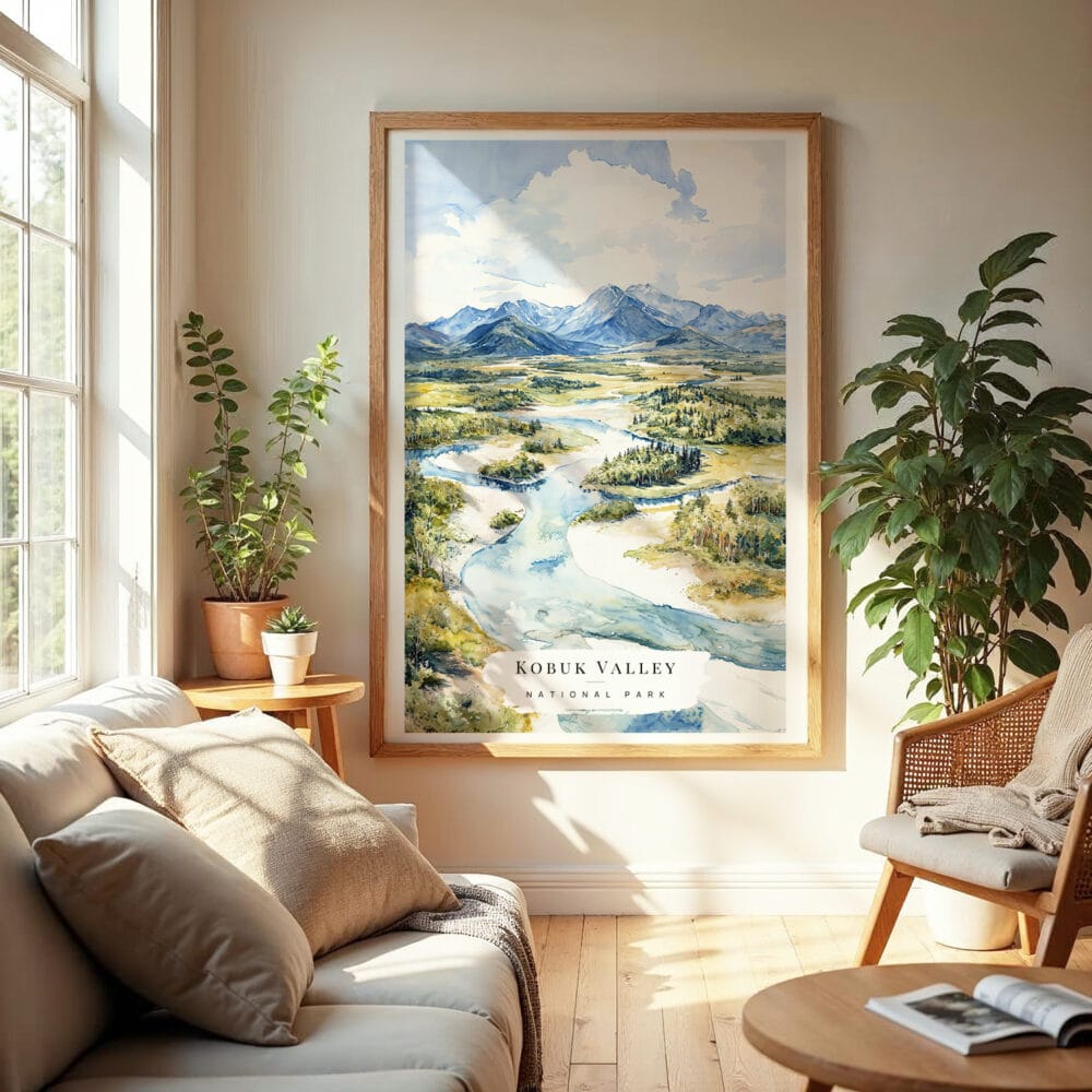 04 - Kobuk Valley National Park Watercolor Wall Art in Boho Living Room.jpg 04 - Kobuk Valley National Park Watercolor Wall Art in Boho Living Room.jpg