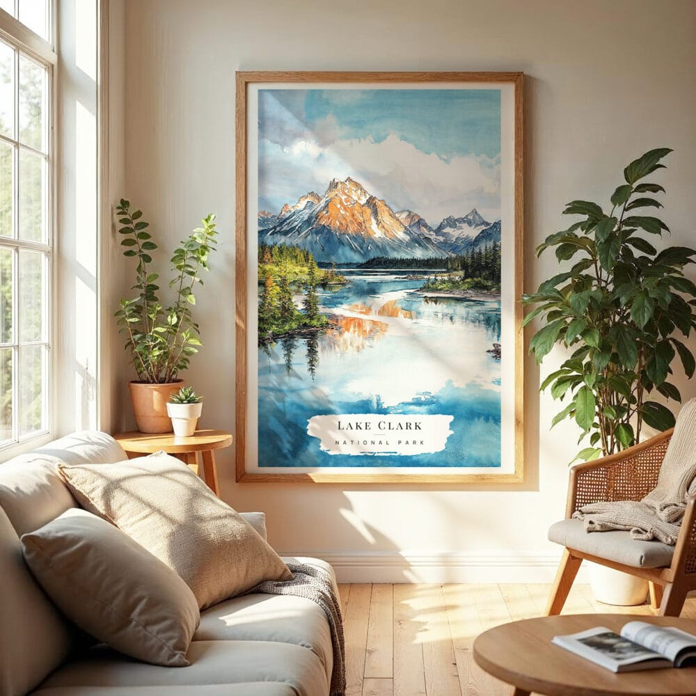 04 - Lake Clark National Park Watercolor Wall Art in Boho Living Room.jpg 04 - Lake Clark National Park Watercolor Wall Art in Boho Living Room.jpg