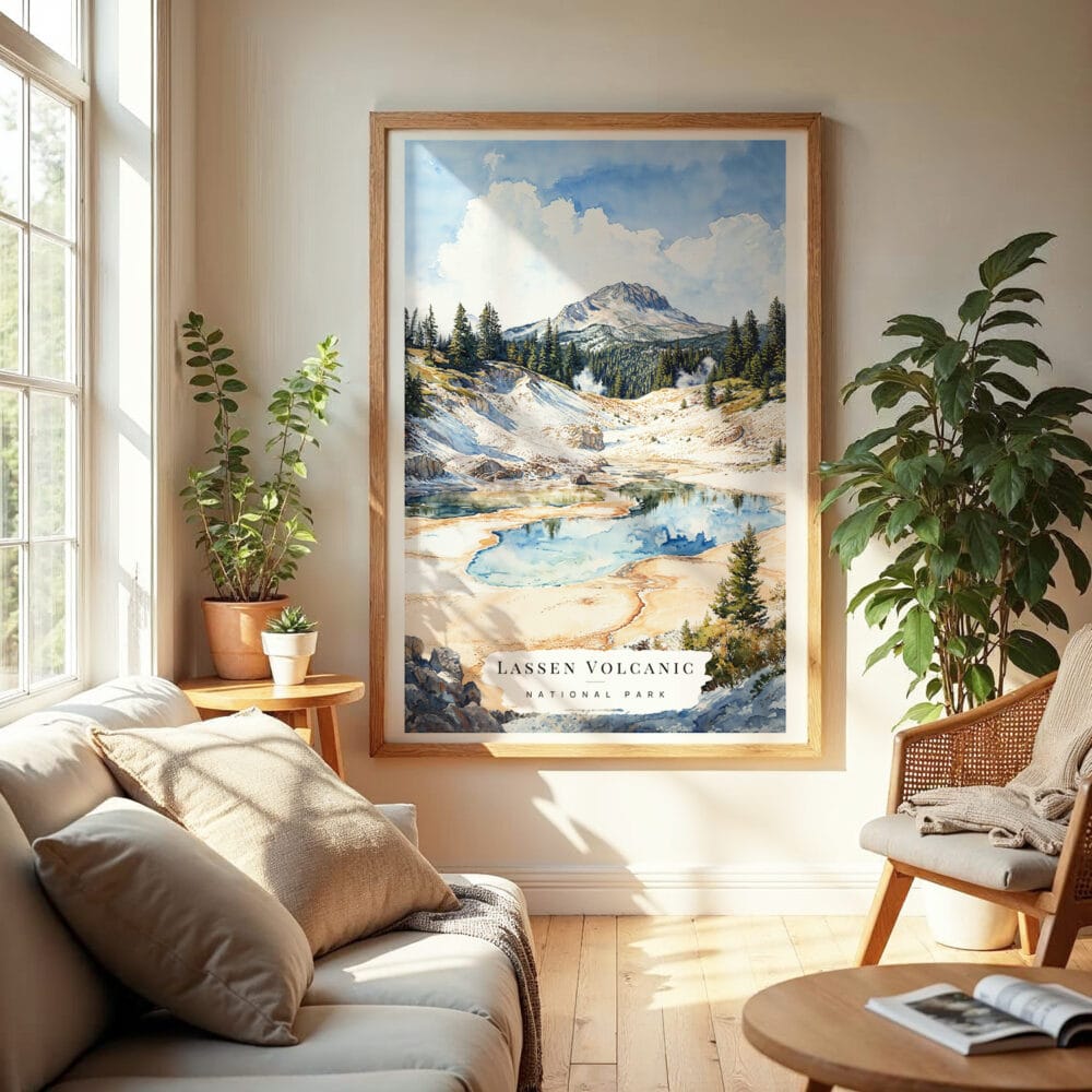 04 - Lassen Volcanic National Park Watercolor Wall Art in Boho Living Room.jpg 04 - Lassen Volcanic National Park Watercolor Wall Art in Boho Living Room.jpg