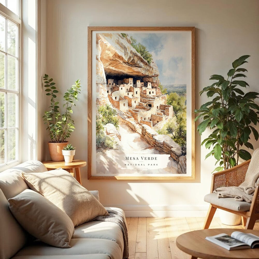 04 - Mesa Verde National Park Watercolor Wall Art in Boho Living Room.jpg 04 - Mesa Verde National Park Watercolor Wall Art in Boho Living Room.jpg