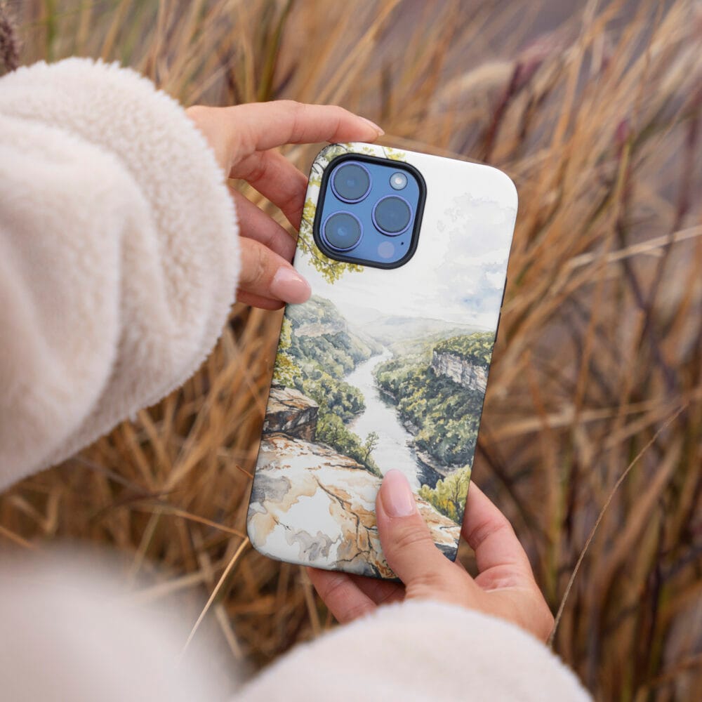 04 - New River Gorge Phone Case - Female hand.jpg 04 - New River Gorge Phone Case - Female hand.jpg