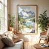 04 - North Cascades National Park Watercolor Wall Art in Boho Living Room.jpg
