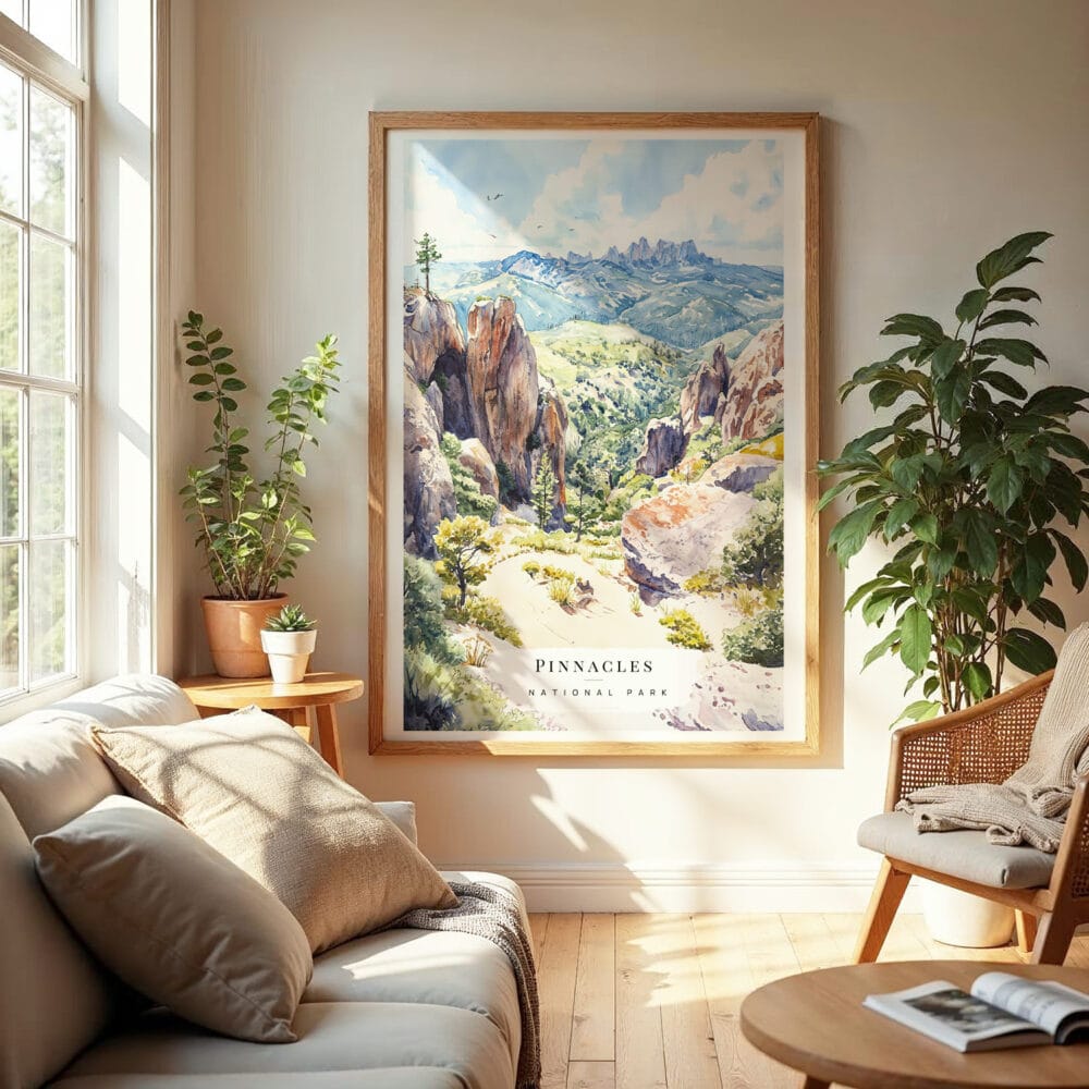 04 - Pinnacles National Park Watercolor Wall Art in Boho Living Room.jpg 04 - Pinnacles National Park Watercolor Wall Art in Boho Living Room.jpg