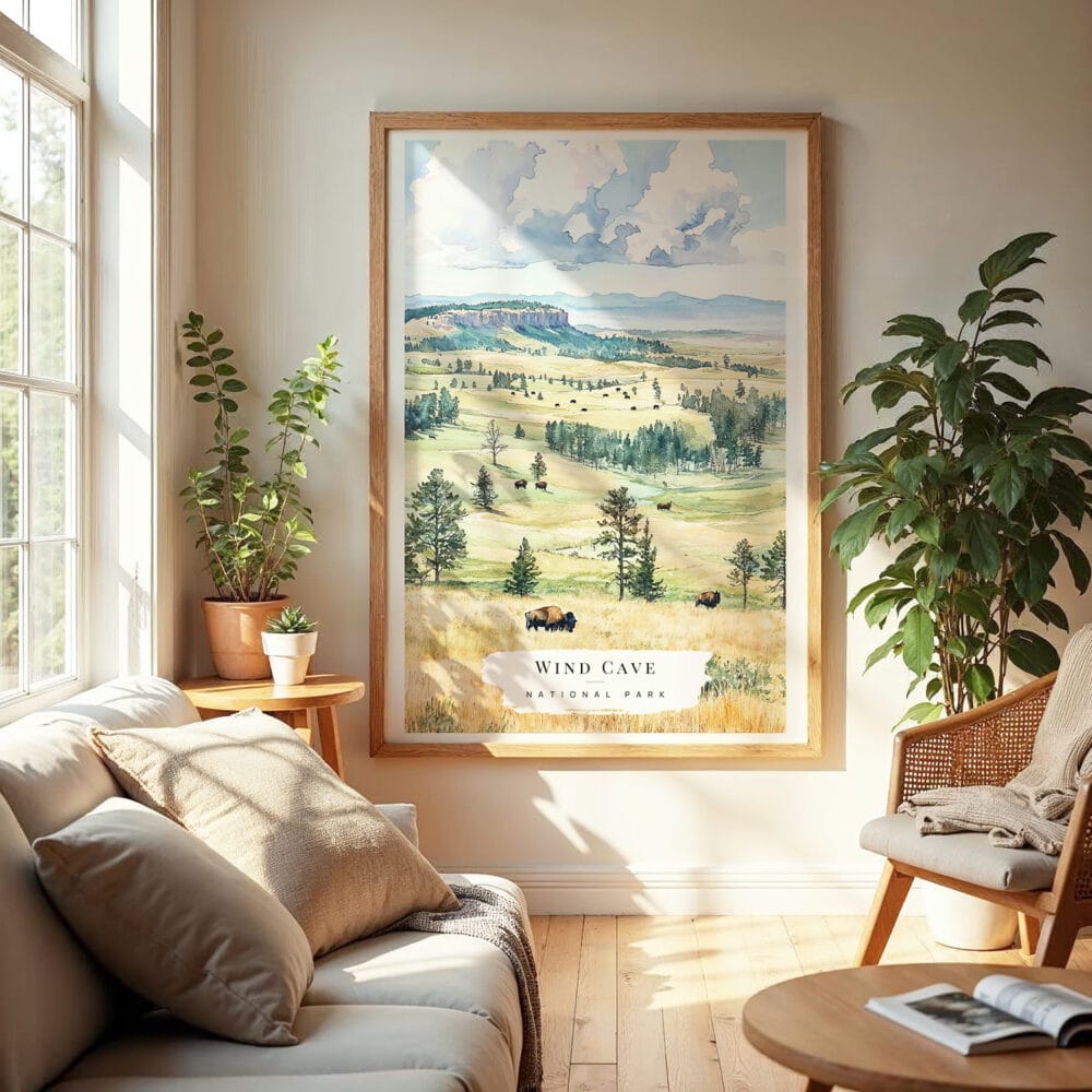 04 - Wind Cave National Park Watercolor Wall Art in Boho Living Room.jpg 04 - Wind Cave National Park Watercolor Wall Art in Boho Living Room.jpg