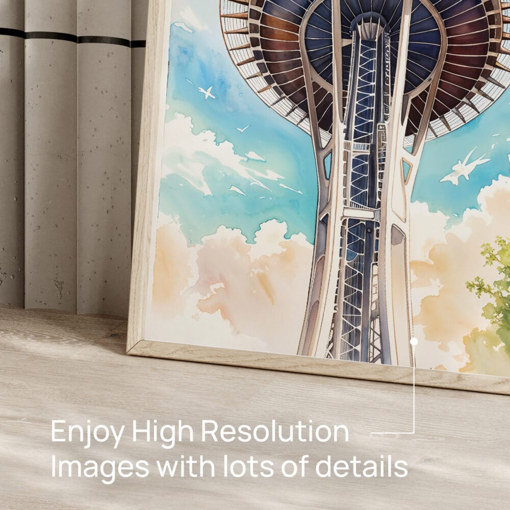 05 - Seattle Space Needle Closeup Watercolor Art - Digital Downloads - Detail Zoom.jpg 05 - Seattle Space Needle Closeup Watercolor Art - Digital Downloads - Detail Zoom.jpg