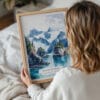 05 - Woman Holding Framed Kenai Fjords National Park Watercolor Wall Art - Portrait.jpg