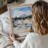 05 - Woman Holding Framed Lassen Volcanic National Park Watercolor Wall Art - Portrait.jpg