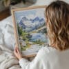 05 - Woman Holding Framed North Cascades National Park Watercolor Wall Art - Portrait.jpg