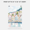 06 - Bergen Norway Houses Watercolor Art - Digital Downloads - Print Size.jpg